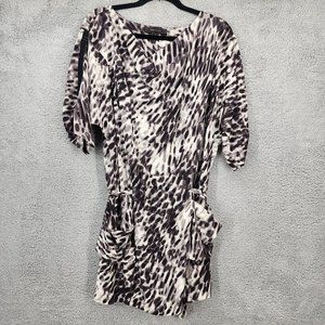 BCBGMAXAZRIA Womens Size Medium Black White Animal Print Silk Mini Dress Pockets